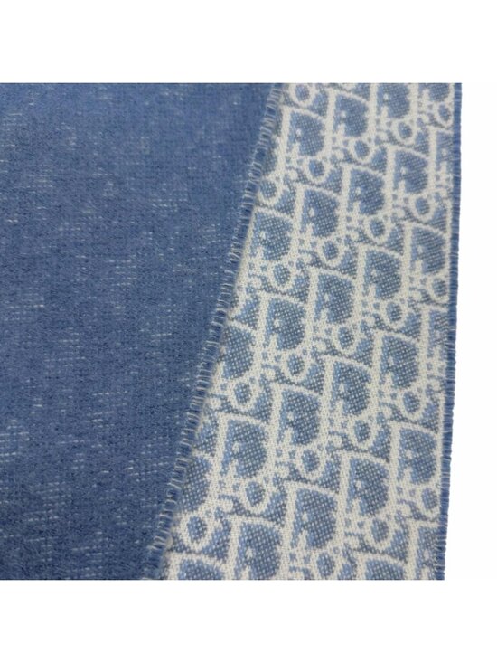 NEW Christian Dior Navy White CD Oblique Logo CASHMERE Large  Dior Cashmere Oblique All Over Pattern Large Shawl Fringe Scarf Blue Ivory